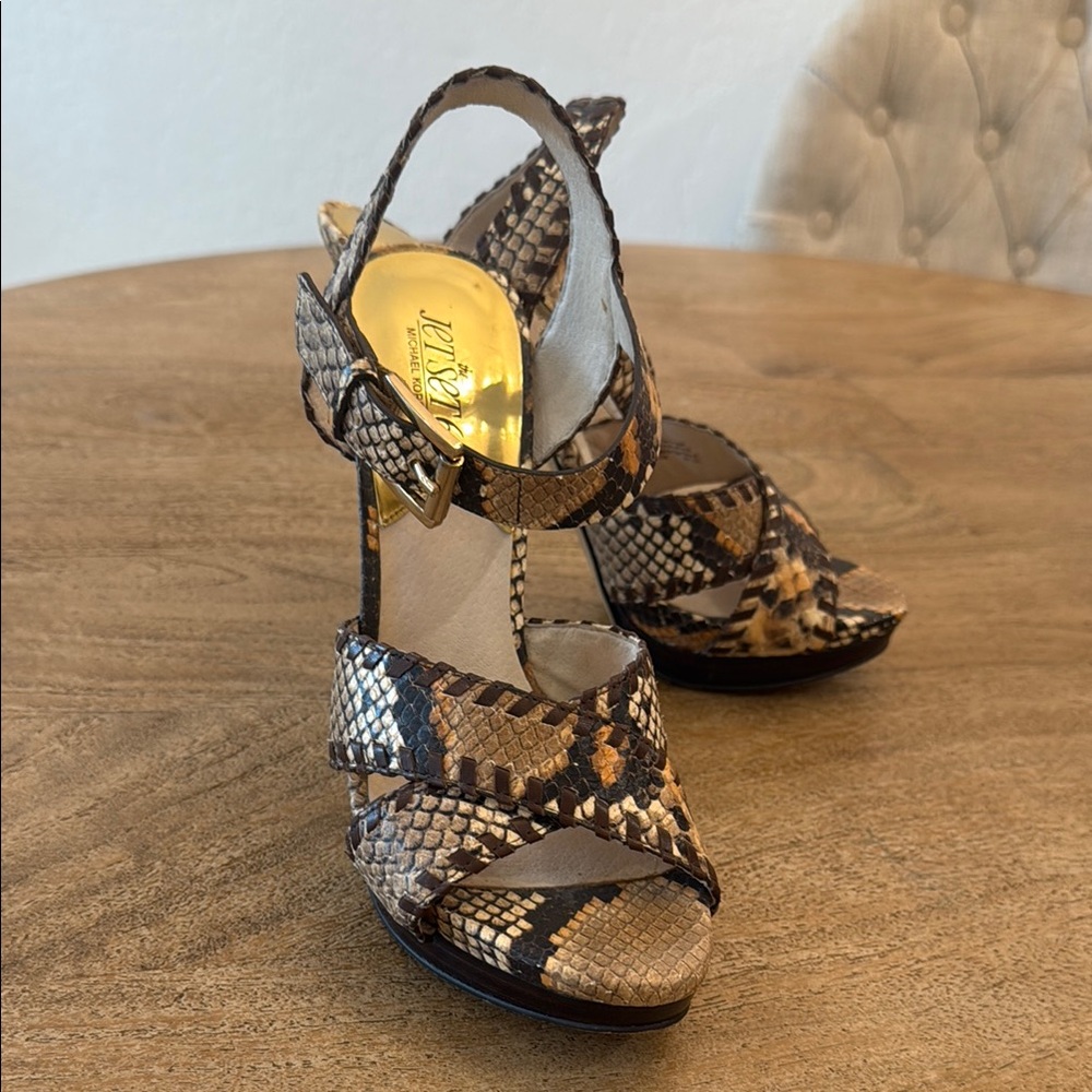 Michael Kors Odessa Snakeskin Sandals 8.5